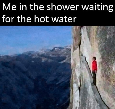 in the shower waiting for the hot water