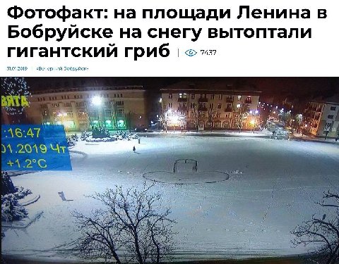 Фотофакт: на площади Ленина в Бобруйске на снегу вытоптали гигантский гриб 31.01.2019 «Вечерний Бобруйск» Sot и