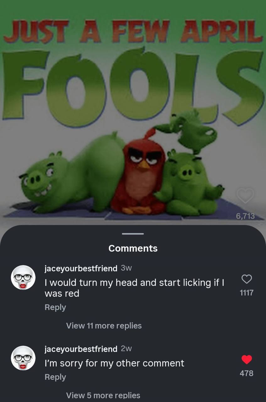 Comments jaceyourbestfriend would turn my head and start licking if was red Веру View 1 тоге replies jaceyourbestfriend sorry for my other comment 478 Веру View 5 more replies