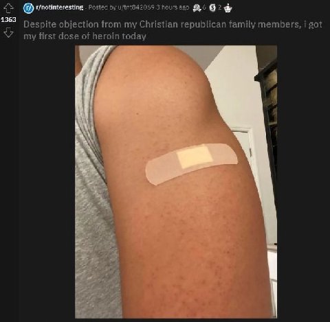 Mnotinteresting Posted u/tnt842069 3 hours ago Phe Despite objection from my Christian republican family members, i got У my first dose of heroin today