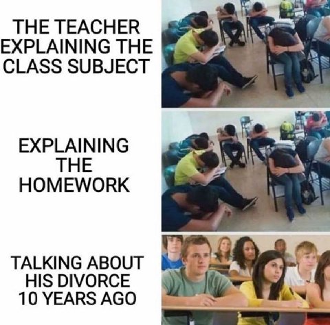 THE TEACHER EXPLAINING THE CLASS SUBJECT EXPLAINING HOMEWORK TALKING ABOUT HIS DIVORCE 10 YEARS AGO