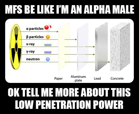 BE LIKE AN ALPHA MALE a particles В particles x-ray y-ray WWW neutron Aluminum Paper Lead Concrete plate TELL ME MORE ABOUT THIS LOW PENETRATION POWER