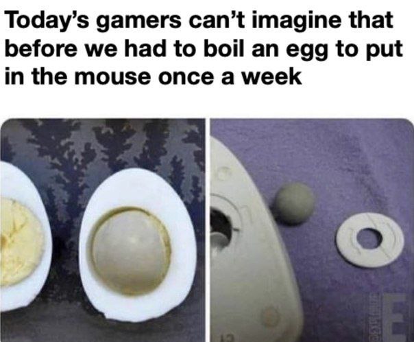 Today’s gamers can’t imagine that before we had to boil an egg to put in the mouse once a week