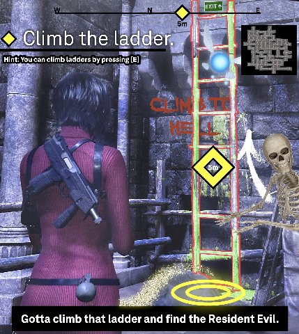 Climb the В Hint: You can climb ladders pressing 4 ANS А, at 1 Gotta climb that ladder and find the Resident Evil