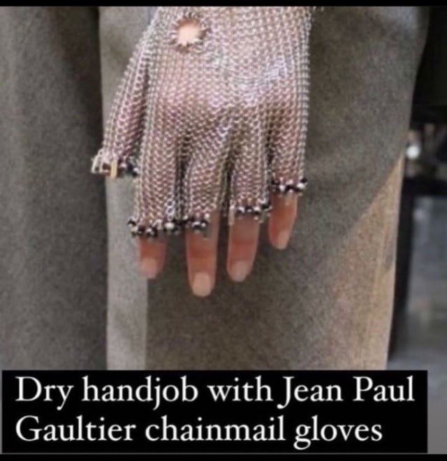 Drv handjob with Jean Paul Gaultier chainmail gloves