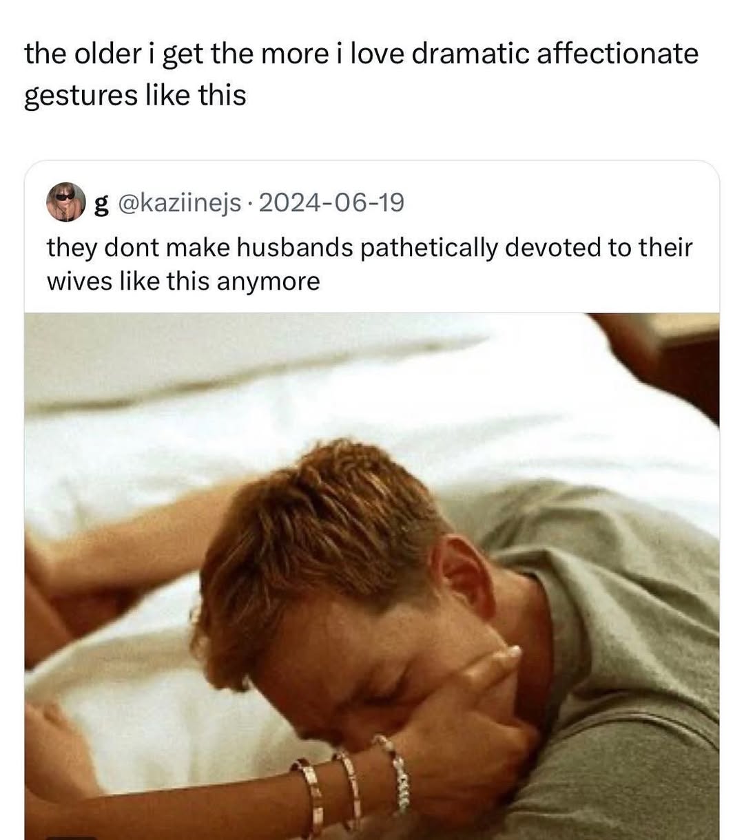 the older i get the more i love dramatic affectionate gestures like this @kaziinejs they dont make husbands pathetically devoted to their wives like this anymore