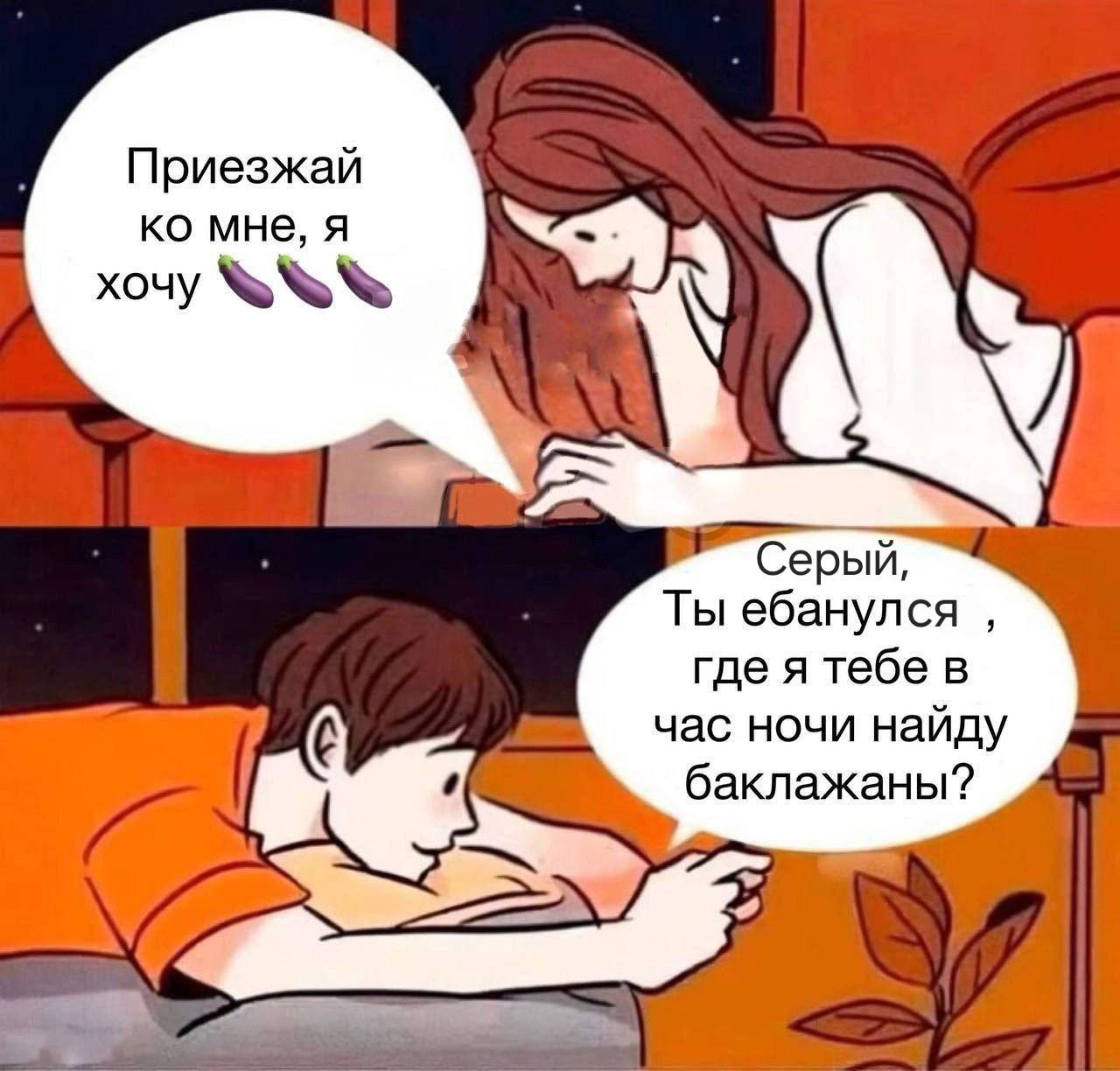 Приезжай мне, я хочу BRR Серый, Ты ебанулся где я тебе в час ночи найду баклажаны?