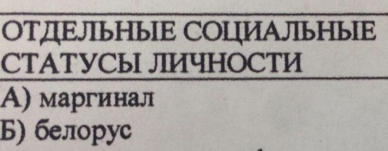 ОТДЕЛЬНЫЕ СОЦИАЛЬНЫЕ СТАТУСЫ ЛИЧНОСТИ А) маргинал Б) белорус