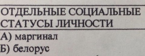 ОТДЕЛЬНЫЕ СОЦИАЛЬНЫЕ СТАТУСЫ ЛИЧНОСТИ А) маргинал Б) белорус