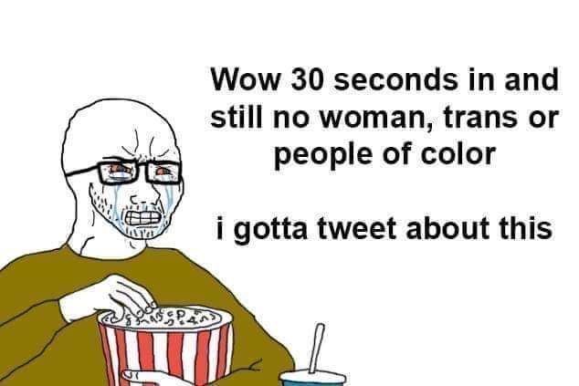 Wow 30 seconds in and still no woman, trans or people of color i gotta tweet about this