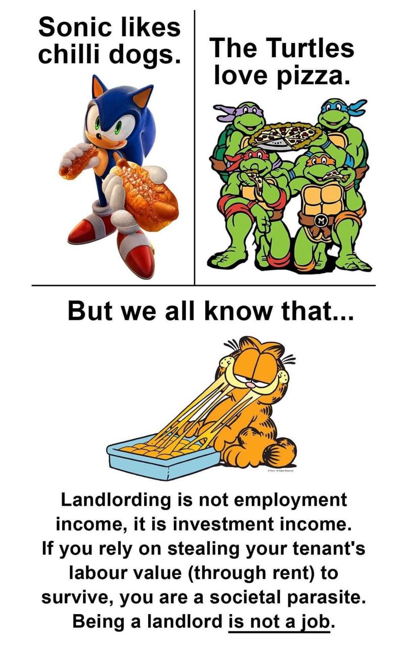 Sonic likes chilli dogs. The Turtles love pizza. У But we all know that... Landlording is not employment income, it is investment income. If you rely on stealing your tenant's labour value (through re