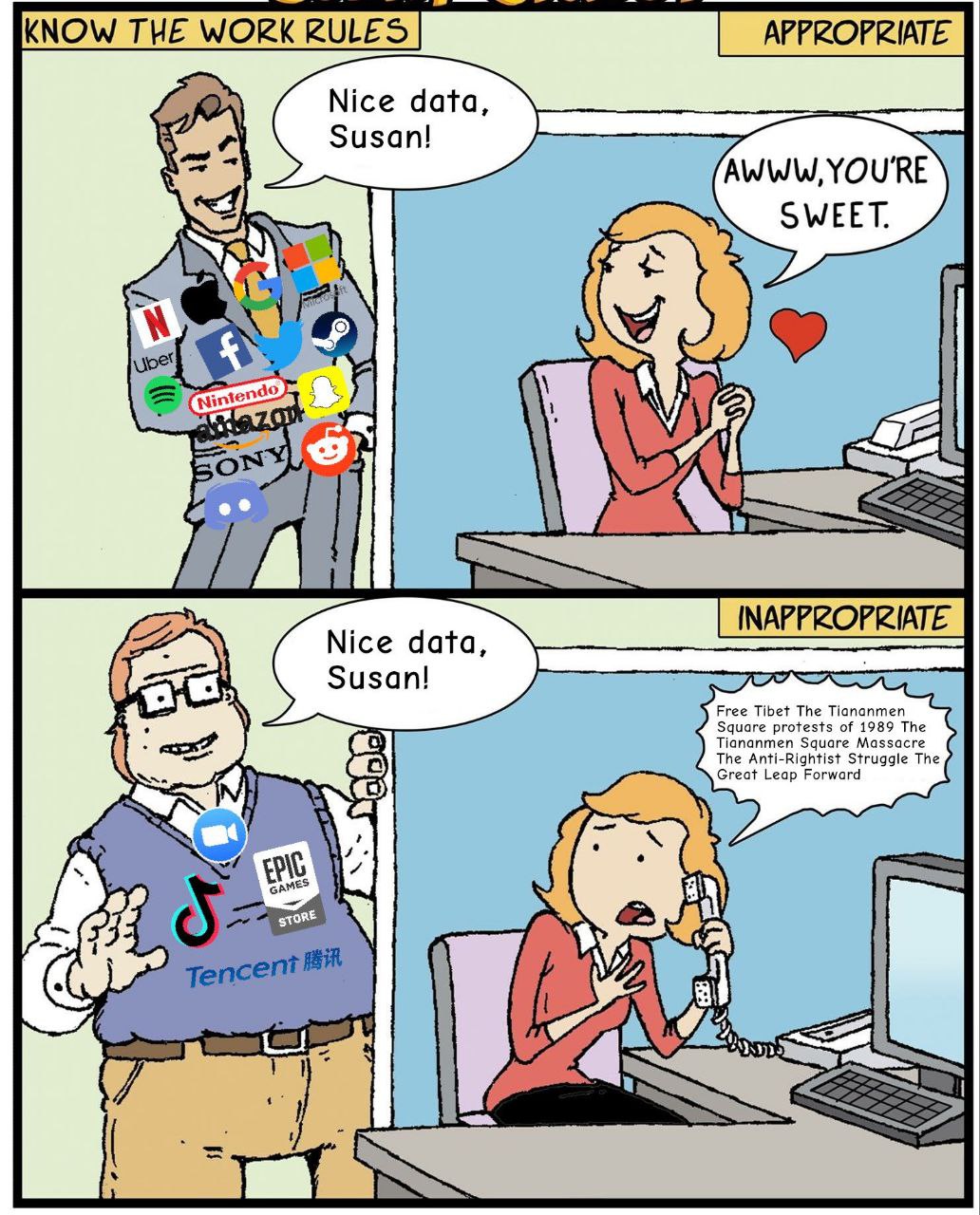 KNOW THE WORK RULES Nice data, Susan! AWWW, YOU'RE Susan! чае Thi Jencent 8