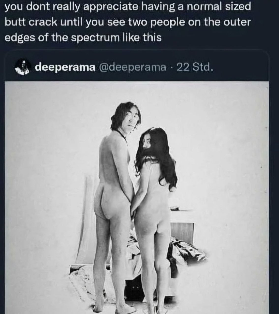 you dont really appreciate having a normal sized butt crack until you see two people on the outer edges of the spectrum like this a» Чеерегата @deeperama 22 Std. A 7.