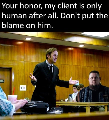 Your honor, my client is only human after all. Don't put the blame on him.