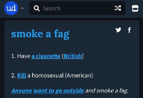 Search У smoke а fag 1. Have a cigarette (British) 2. Killa homosexual (American) Anyone want to outside and smoke a fag.