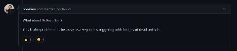 noonien commented on Jan 24 What about OxDeadBeef? This is also problematic, because, as a vegan, it’s triggering with images of dead animals. 2 4