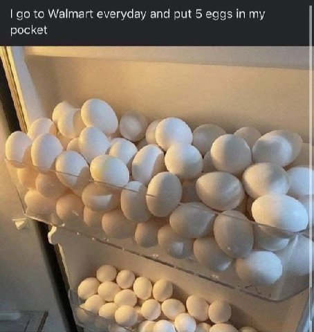 to Walmart everyday and put 5 eggs my pocket