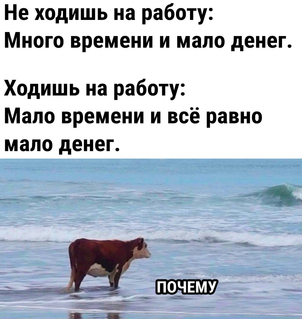 Не ходишь на работу: Много времени и мало денег. Ходишь на работу: Мало времени и всё равно мало денег.