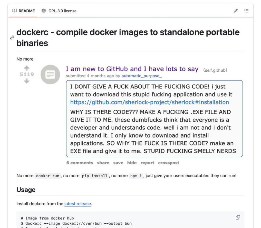 README GPL-3.0 license dockerc compile docker images to standalone portable binaries No more I new to GitHub and I have lots to say (seirgithub) submitted 4 months ago automatic_purpose_ I DONT GIVE A
