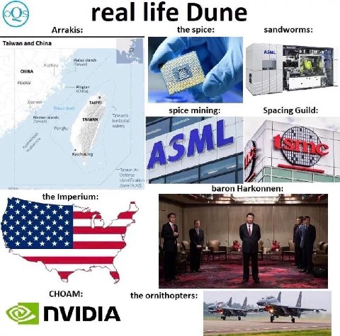 real life Dune Arrakis: the spice: sandworms: Taiwan and China ASML Matsu CHINA FUJIAN spice mining: Spacing Guild: TAIWAN Penghu Air at Багоп НагКоппеп: the Imperium: KKK CHOAM: the ornithopters: