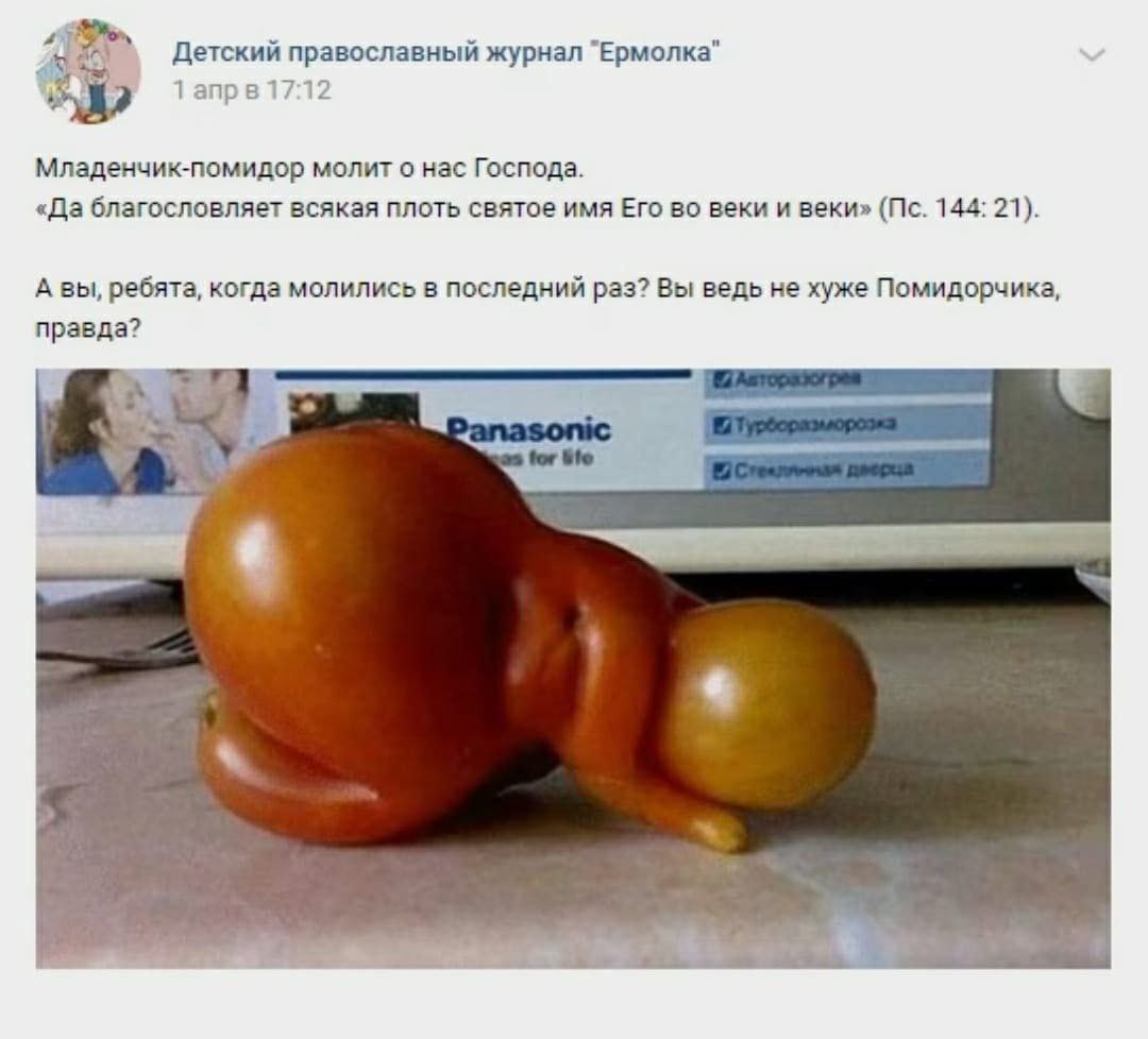 Детский православный журнал "Ермолка" 1 anp 17:12 Младенчик-помидор молит о нас Господа. «Да благословляет всякая плоть святое имя Его во веки и веки» 144: 21). А вы, ребята, когда молились в последни