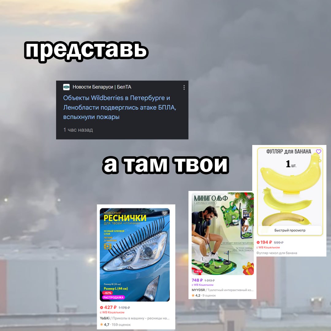 представь Новости Беларуси БелТА Объекты Wildberries в Петербурге и Ленобласти подверглись атаке БПЛА, вспыхнули пожары 1 час назад ФУТЛЯР для БАНАНА. 1 РЕСНИЧК