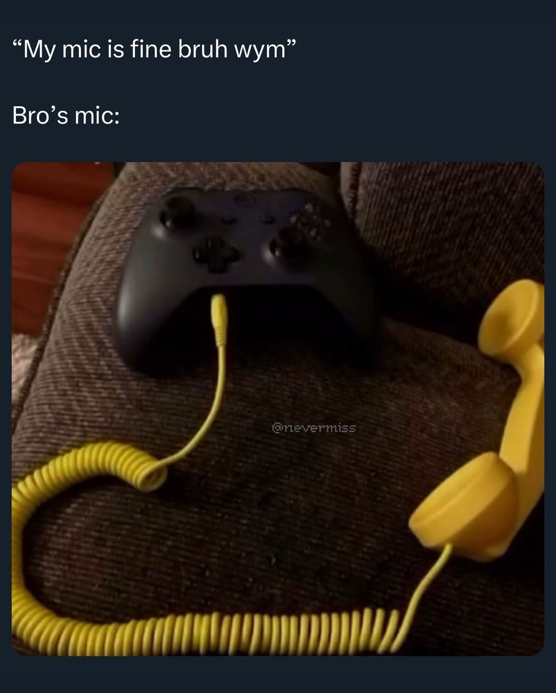 “My mic is fine bruh wym” Bro’s mic:
