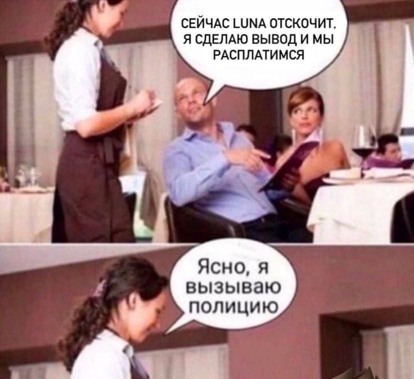 СЕЙЧАС LUNA ОТСКОЧИТ, Я СДЕЛАЮ ВЫВОД И МЫ РАСПЛАТИМСЯ ake Ясно, я вызываю полицию