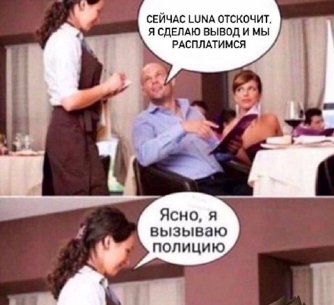 СЕЙЧАС LUNA ОТСКОЧИТ, Я СДЕЛАЮ ВЫВОД И МЫ РАСПЛАТИМСЯ ake Ясно, я вызываю полицию