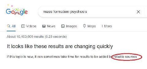 Dr Malone broke the algorithm and now Google is struggling to manually edit the results when you search for mass formation psychosis. Try it. Never seen this before.