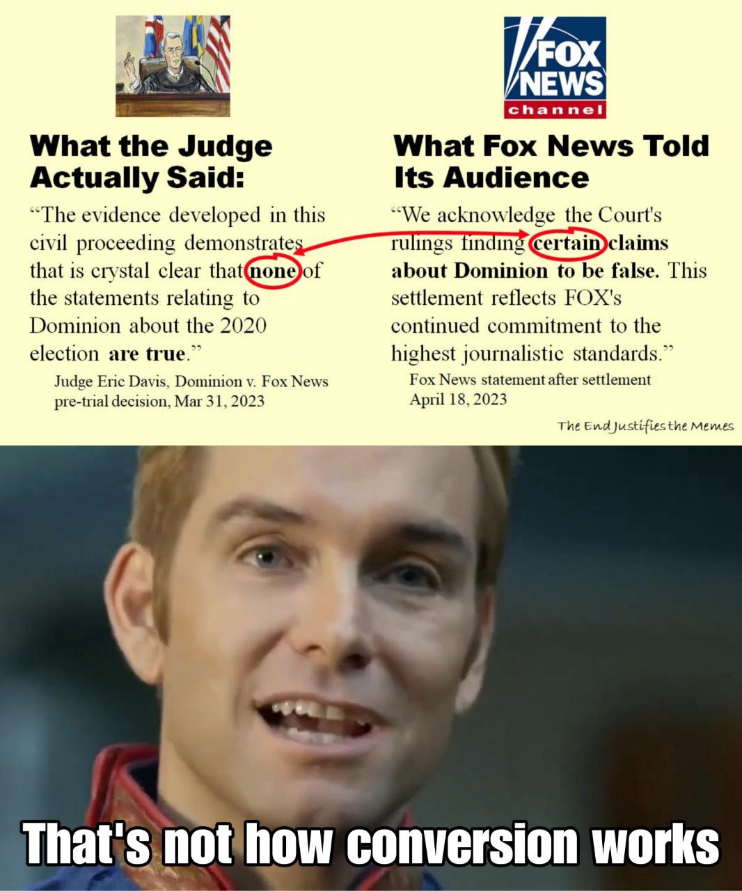 What the Judge What Fox News Told Actually Said: Its Audience “The evidence developed in this “We acknowledge the Court's civil proceeding _tulings finding that is crystal clear about Dominion to be f