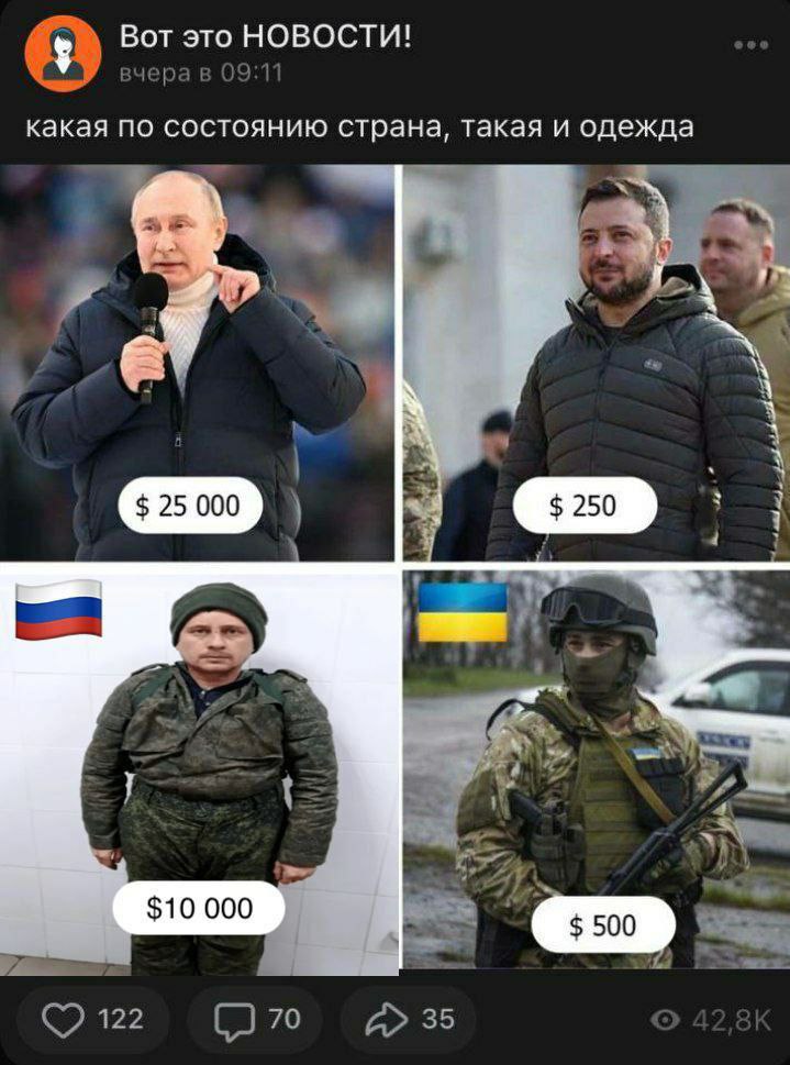 Вот это НОВОСТИ! вчера в 09:11 какая по состоянию страна, такая и одежда у К у $10 000 122 35