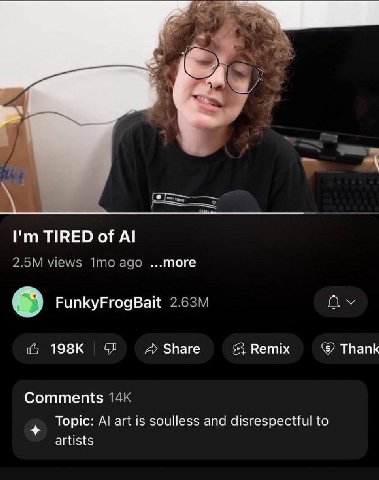 TIRED of То ace ..лтоге FunkyFrogBait Share Remix Thank Comments 14% Topic: art is soulless and disrespectful to artists