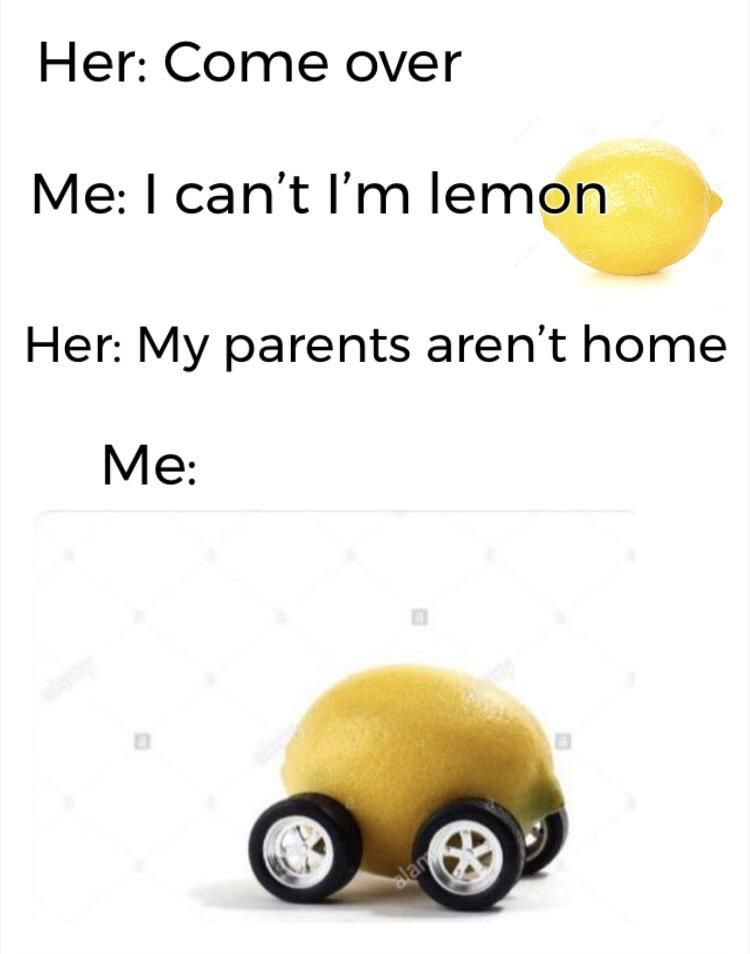 Her: Come over can't lemon Her: My parents aren't home Me: