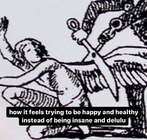 A AS a 2) у how it feels trying to be happy and healthy instead of being insane а delulu в,