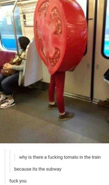 why is there а fucking tomato the train because its the subway fuck you