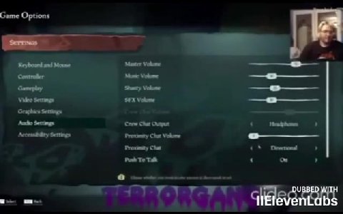 ‘Keyboard and Mouse даже улет —Ф- ‘Video Settings SFX Volome ———— Accemibliry бест Proumey Chat Viohomr ————— Gameplay ‘Shanty Votome = antic Settings Crew Chat Ouapet « ны ‚ Accrsnibiiry Sertings Pro