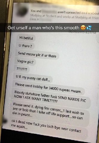 You and aren't connected on who's this Get urself a man betiful thare meow Pic if thare Vagne pic? 222222? PUSSY cat Please seng bobby for 34000 rupees Maam. Bloody father fuck SEND NAKDE Now ASK МАМУ