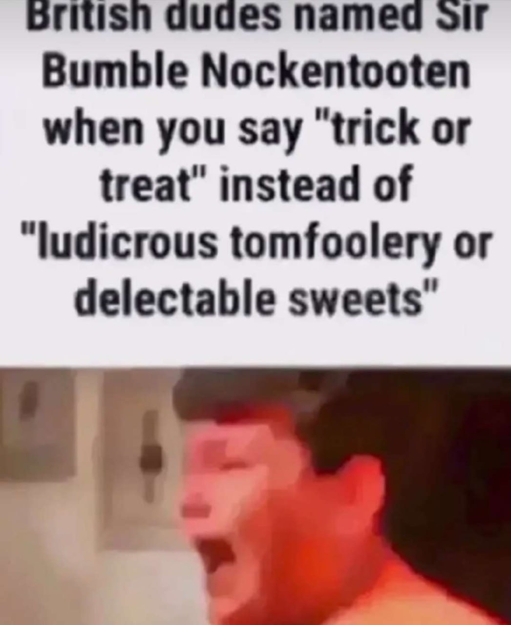 named olf Bumble Nockentooten when you say “trick or treat" instead of “ludicrous tomfoolery or delectable sweets"