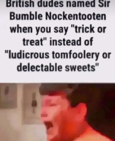 named olf Bumble Nockentooten when you say “trick or treat" instead of “ludicrous tomfoolery or delectable sweets"