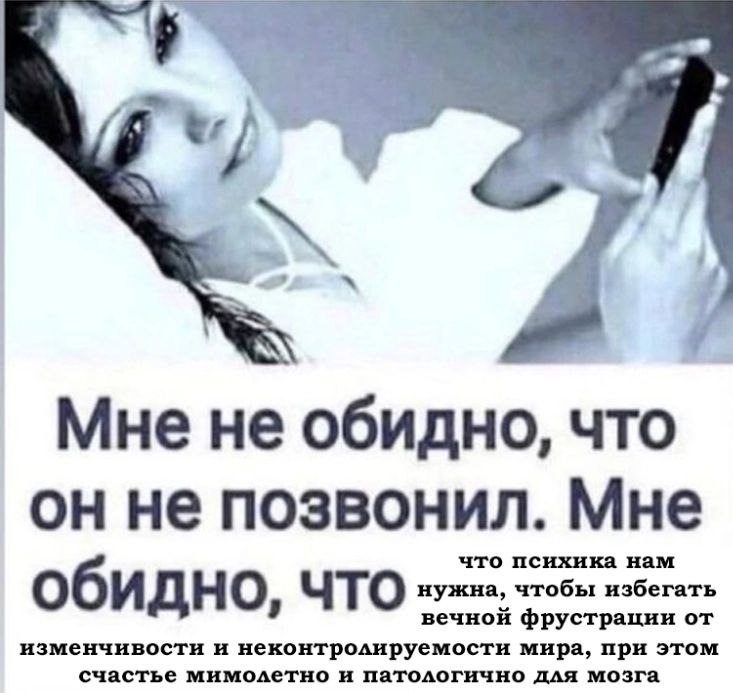 7. Мне не обидно, что не позвонил. Мне Обидно, ЧТО обы бегать устрации от изменчивости и неконтролируемости мира, при этом счастье мимолетно и патологично для мозга