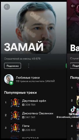 Что о тебе говорит твоя любимая группа? & Слушателей за месяц: 45 679 Слуша] Любимые треки Попу ® 118 треков исполнителя ЗАМАЙ Популярные треки 1 ib. Двуглавый орёл 2 1 2 = `’ Дискотека Овсянкин nob С