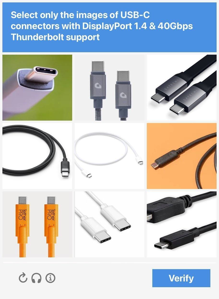 Select only the images of USB-C connectors with DisplayPort 1.4 40Gbps Thunderbolt support