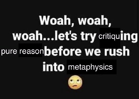 Woah, woah, woah...let's try critiquing pure reasonbefore we rush into metaphysics