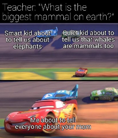 Теаспег "What is the biggest Smart kid Quret kid about to to tell about tell that whales elephants are mammals too 1 “Me about'to fell everyone about your mom,