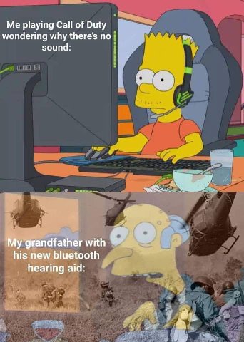 Me playing Call of Duty wondering why there's no sound: My grandfather with his new bluetooth hearing aid: