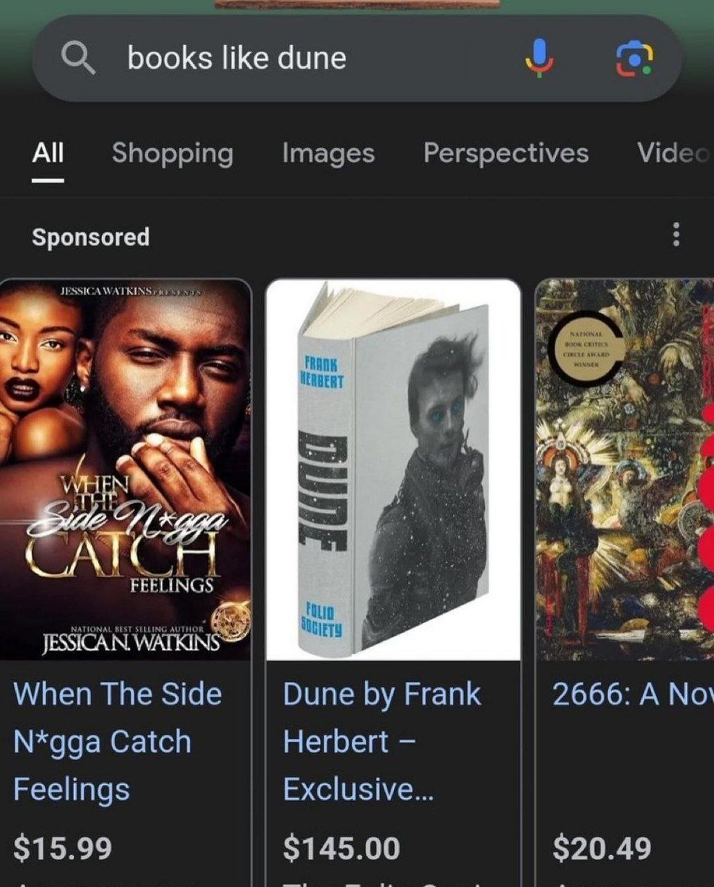 О books like dune Vide Shopping Images Perspectives Sponsored JESSICA WATKINS у A JESSICAN i When The Side Dune Frank 2666: А No N*gga Catch Herbert Exclusive... Feelings $1 5.99 $145.00 $20.49