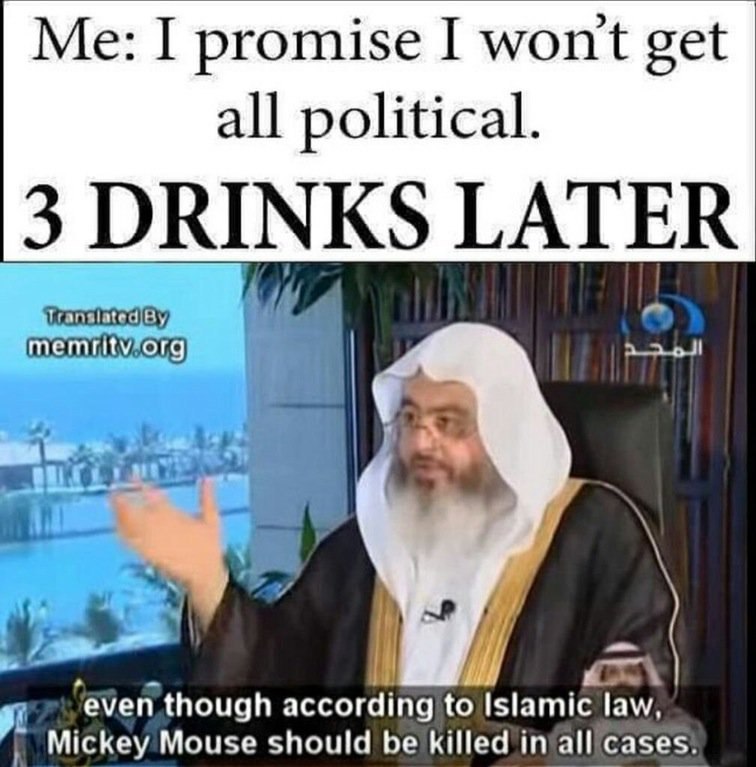 I promise I wont get all political. LATER even though according to Islamic law Mickey Mouse should be killed
