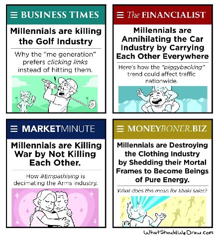 BUSINESS TIMES The FINANCIALIST Millennials are killing Millennials are the Golf Industry Annihilating the Car Industry Carrying Why the “me generation” Each Other Everywhere prefers clicking links in