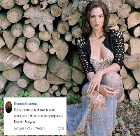 Ярослав Славиков Я мечтаю накопить очень много денег, что 6 мою поленницу охраняла Моника Белуччи сегодня в 9:16 Ответить